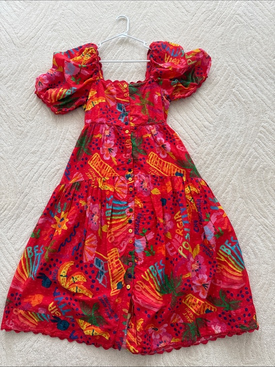 FARM Rio Dresses & Skirts - FARM Rio Red Tropical Print Puff-Sleeve Maxi Dress